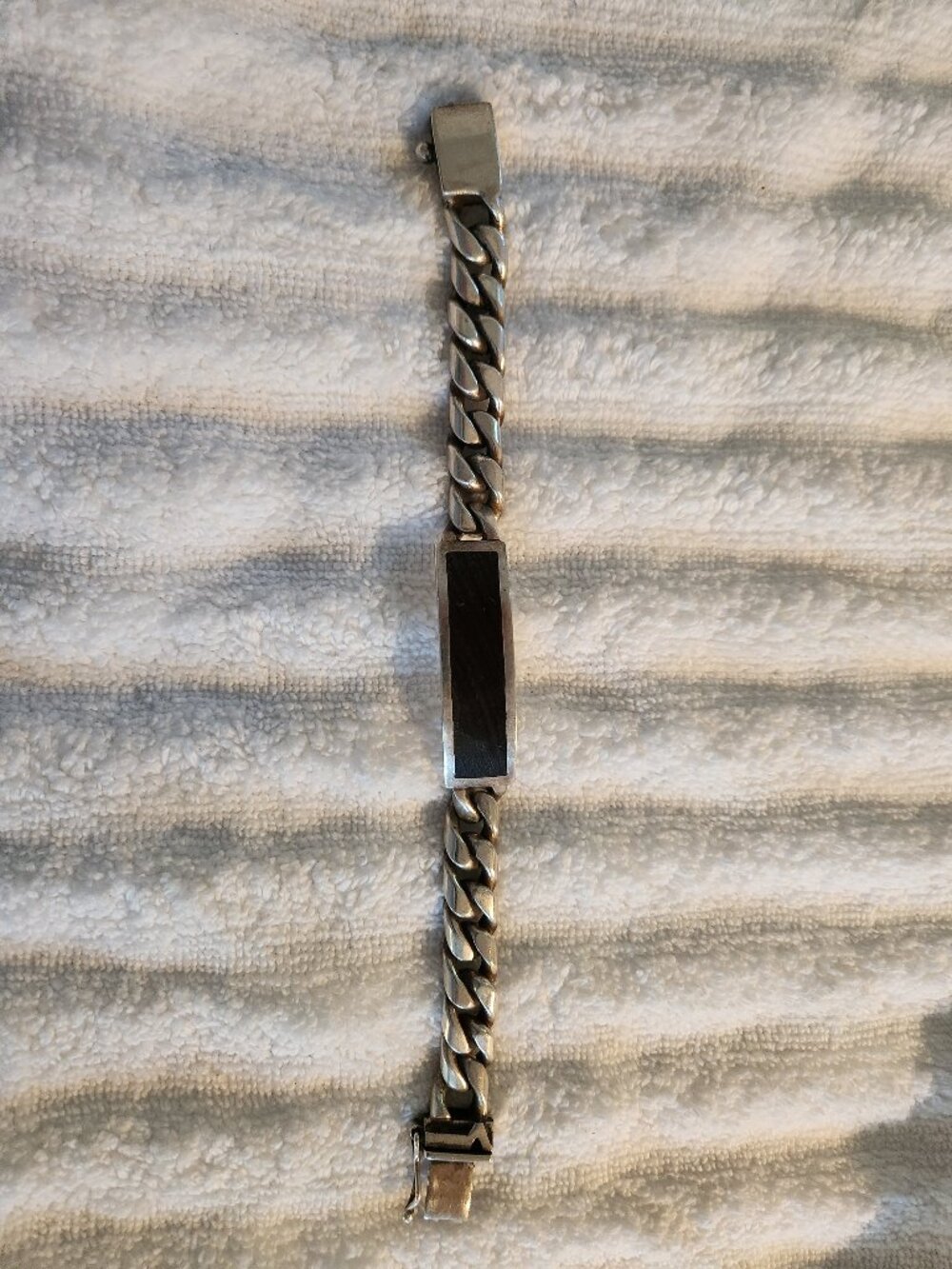 VERSANI Men's Heavy Solid 925 Sterling Silver Wood ID Link Bracelet - 8"